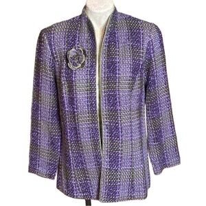 Jessica Howard Tweed Purple Green textured Blazer Jacket tartan plaid Sz 12